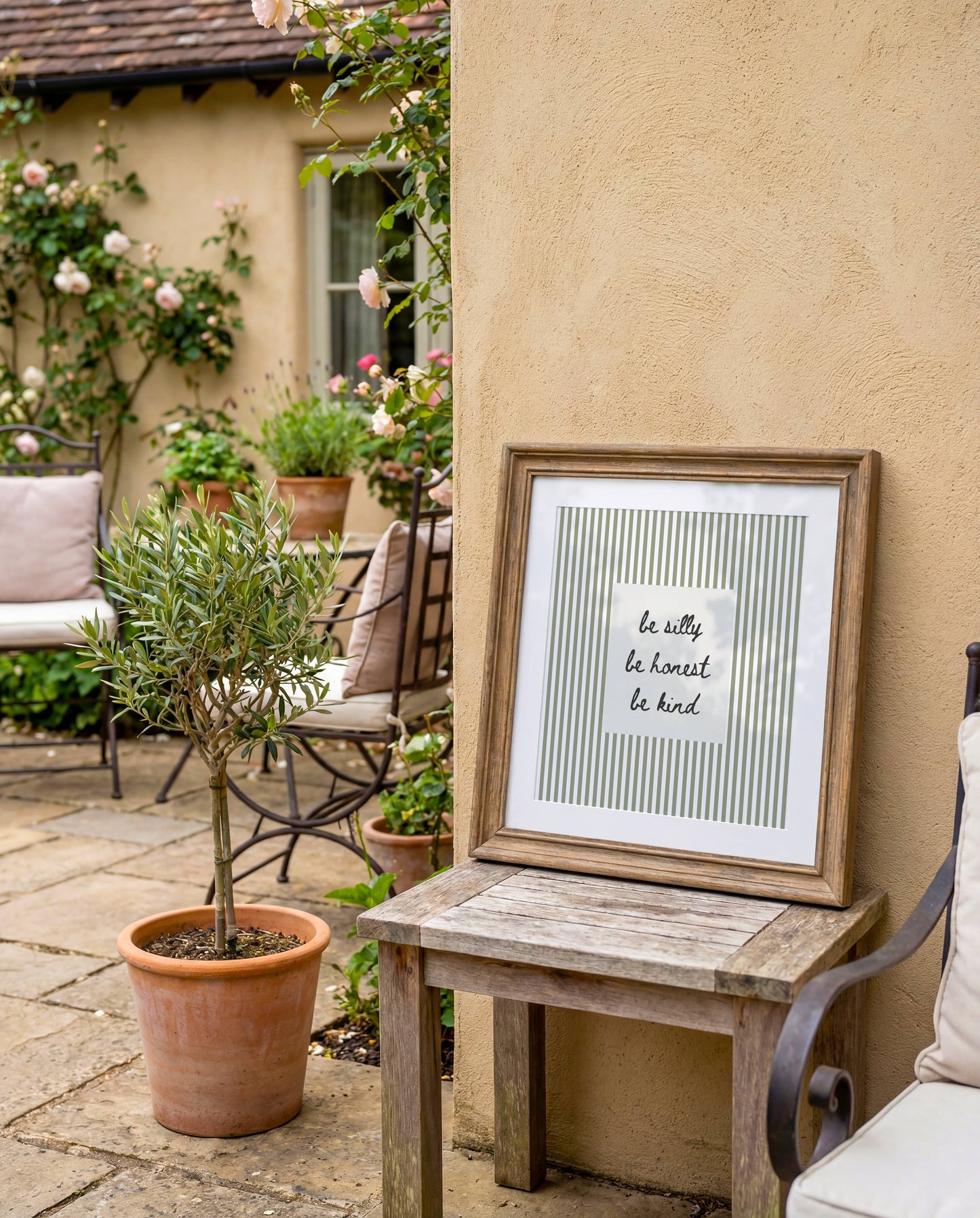 Custom Text Sage Green Striped Wall Art