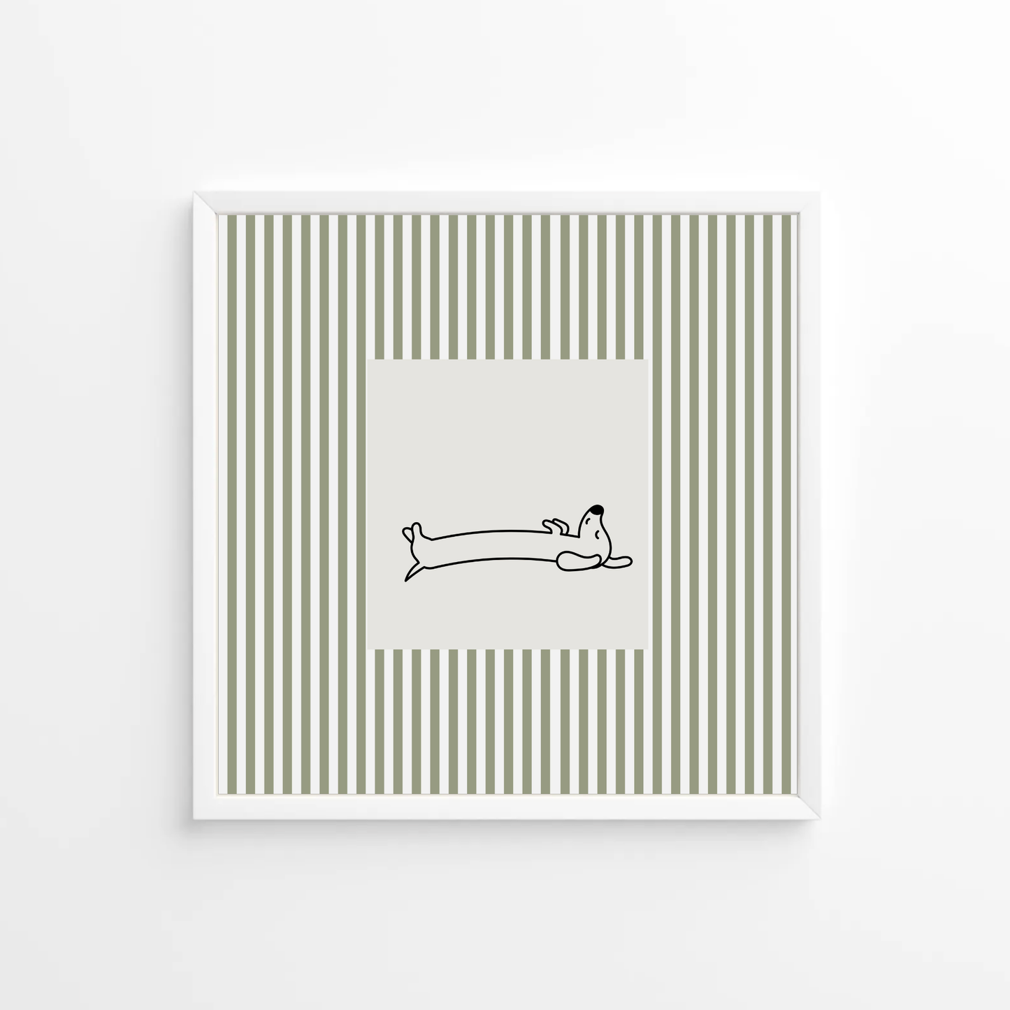 Minimalist Dachshund Dog Wall Art Sage Green Striped Poster Cute Wiener Dog Illustration Modern Pet Lover Living Room Decor UNFRAMED Print