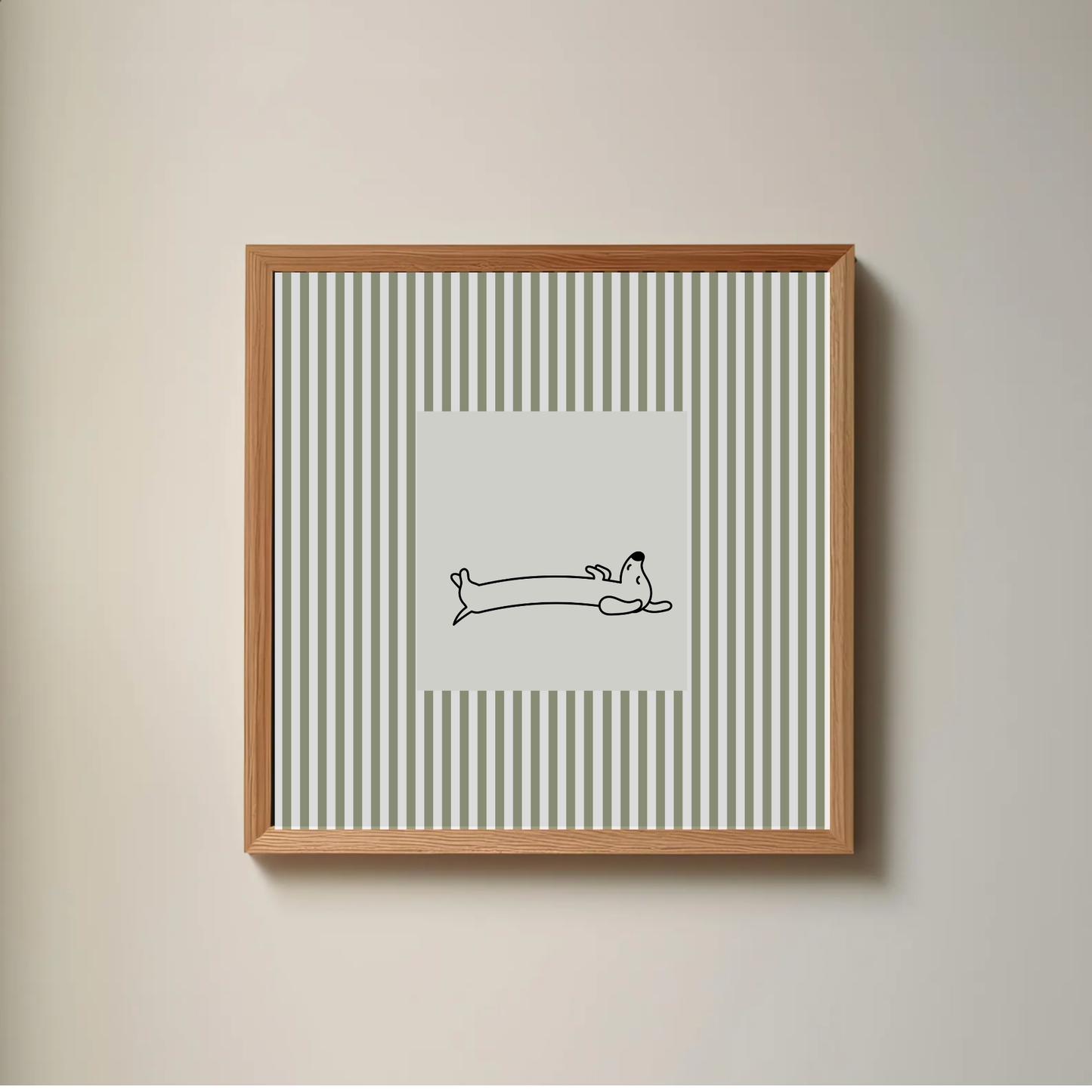 Minimalist Dachshund Dog Wall Art Sage Green Striped Poster Cute Wiener Dog Illustration Modern Pet Lover Living Room Decor UNFRAMED Print