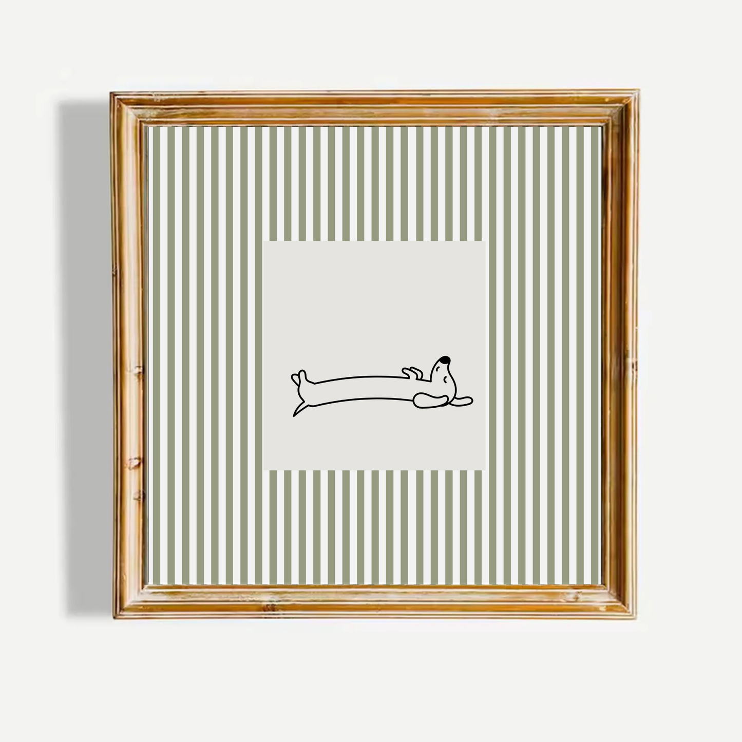 Minimalist Dachshund Dog Wall Art Sage Green Striped Poster Cute Wiener Dog Illustration Modern Pet Lover Living Room Decor UNFRAMED Print