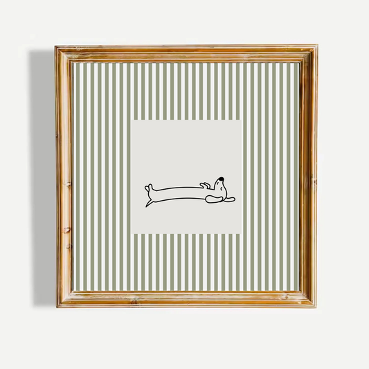Minimalist Dachshund Dog Wall Art Sage Green Striped Poster Cute Wiener Dog Illustration Modern Pet Lover Living Room Decor UNFRAMED Print