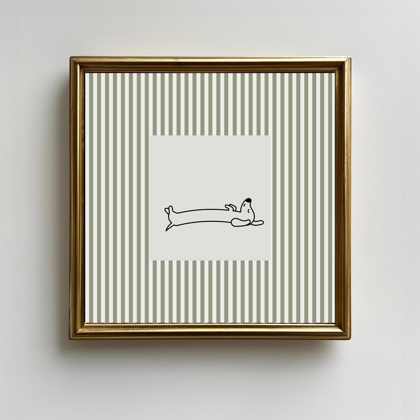 Minimalist Dachshund Dog Wall Art Sage Green Striped Poster Cute Wiener Dog Illustration Modern Pet Lover Living Room Decor UNFRAMED Print