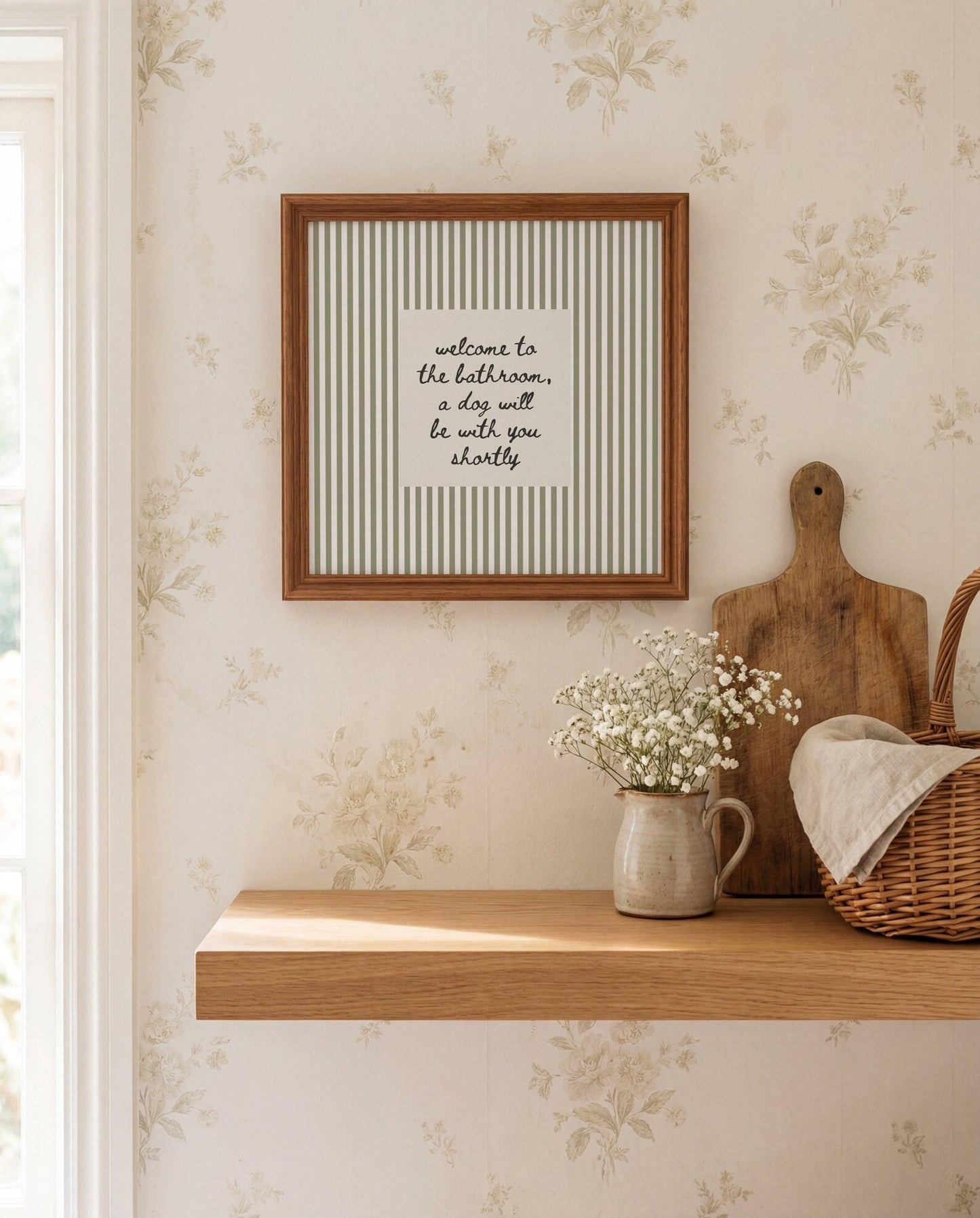 Funny Dog Bathroom Sage Green Wall Art