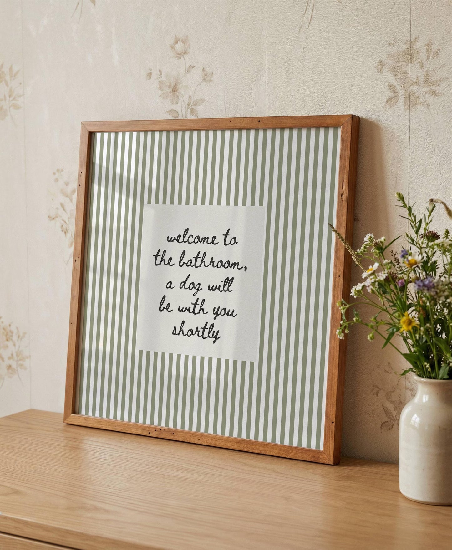 Funny Dog Bathroom Sage Green Wall Art