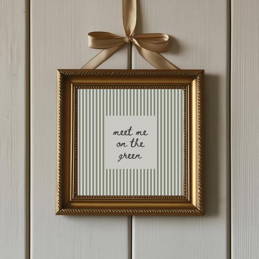 Custom Text Sage Green Striped Wall Art