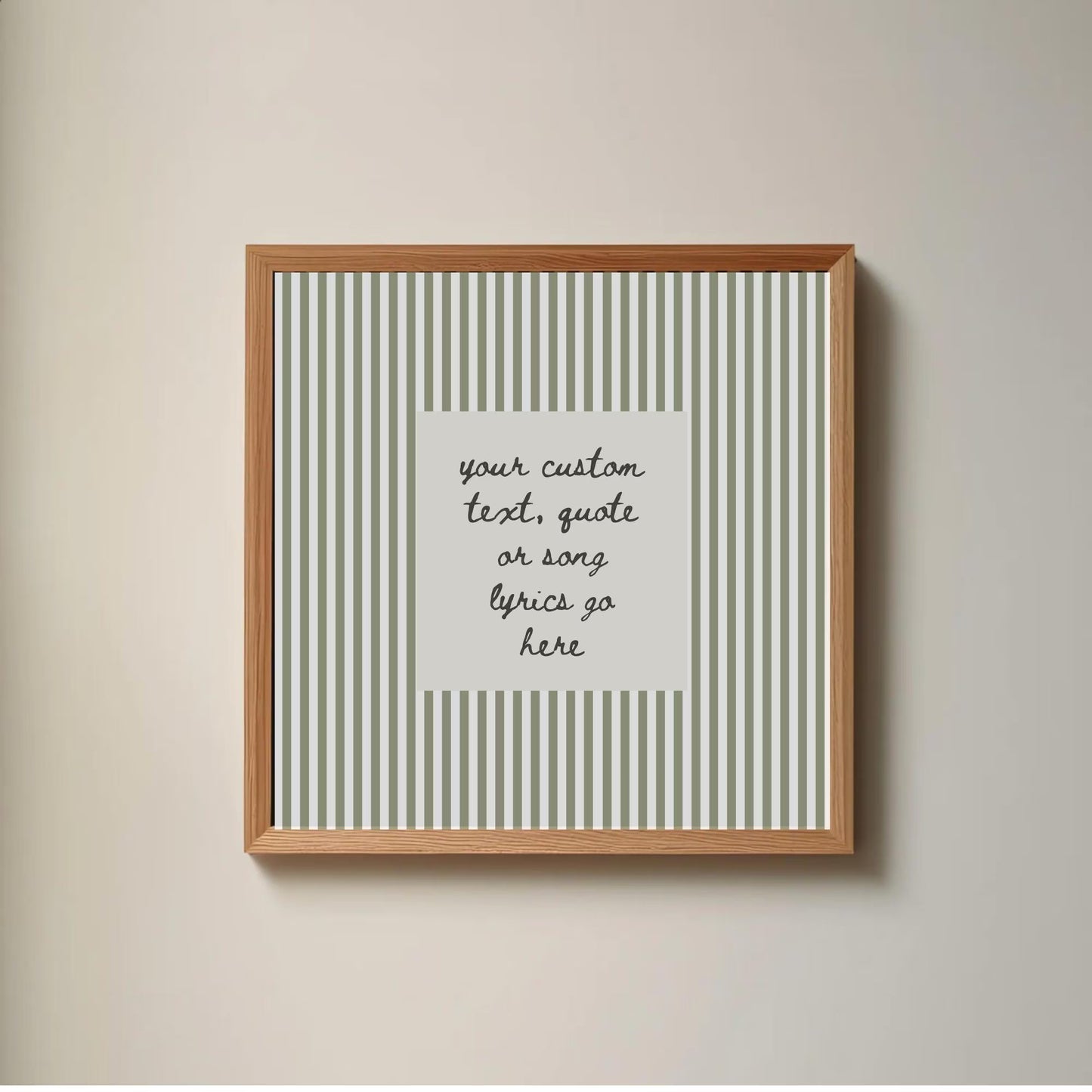 Custom Text Sage Green Striped Wall Art