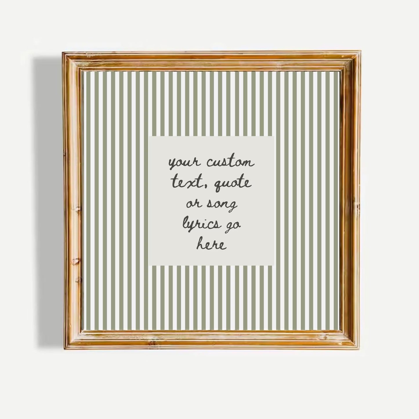 Custom Text Sage Green Striped Wall Art